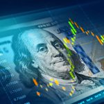 The stock market chart on 100 dollar bill background